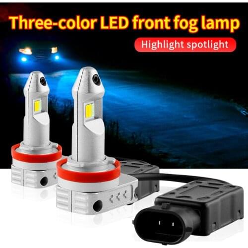 3Colors Car Fog Lights H11 9005 9006 HB3 HB4 Canbus Bulbs 55W Tricolor LED White Lemon Ice Blue Front Fog Lamp Auto Foglams 12V