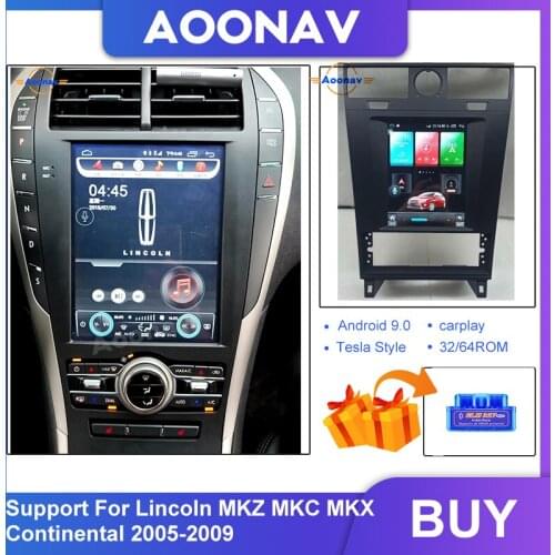 Car 4+64G GPS vertical screen tesla style auto radio player For Lincoln MKZ MKC MKX Continental 2005-2009 Car Multimedia player