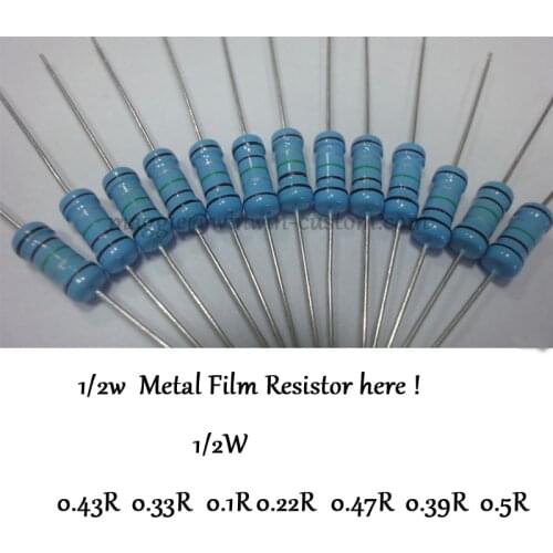 Free Ship 500Pcs 0.1R 1/2W DIP Resistors Colored ring 1% Metal Film Resistor 0.43R 0.33R 0.1R 0.22R 0.47R 0.39R 0.5R