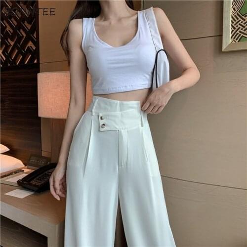 Wide-leg Pants Women Plus Size 3XL Casual All-match Vintage Soft Office Lady High Waisted Trousers Popular Korean Femme Bottom