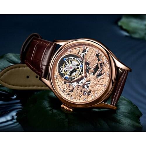 Men mechanical wristwatches skeleton tourbillon watch movement waterproof sapphire skelton business crystals dial dog mascot