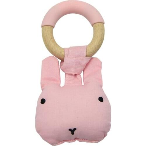 Wood Plush Rattle Teether Toy BPA Free Silicone Teethers Cute Animal Shape Teething Ring Nursing Toys Eco-friendly Cotton
