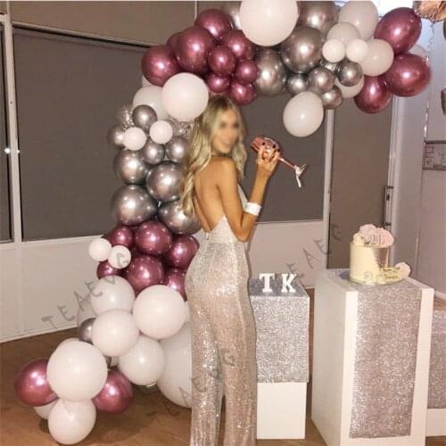 Adult Kids Happy Birthday Party Decoration Balloon Garland Chrome Metallic Silver Balls Wedding Anniversary New Year Home Decor