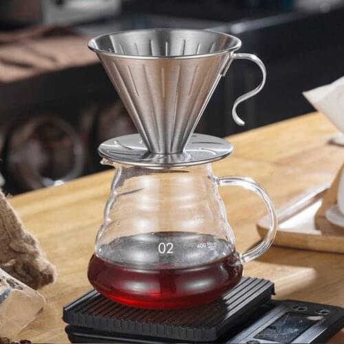 Ecocoffee Reusable V60 Coffee Filter Cup Maker Stainless Steel Holder Metal Mesh Funnel Baskets Coffee Paper Filter