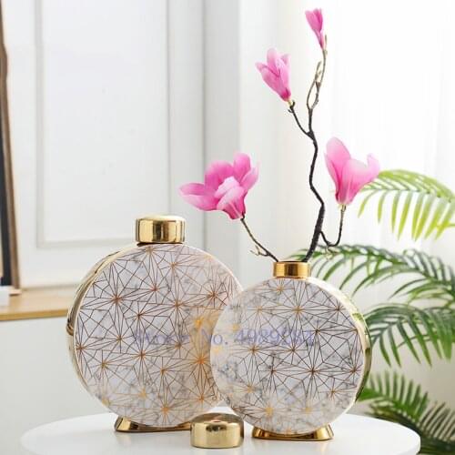 Ceramics Vase Marbling Geometry Gold Vase Flower Arrangement Modern Home Decoration Accessories Vases for Flowers Wedding