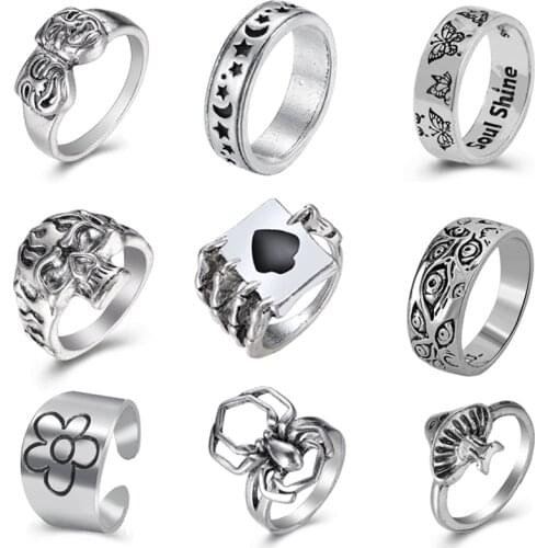 Korean Fashion Poker Spades Rings for Women Punk Vintage Trendy Mushroom Spider Eyes Ring Small Daisy Couple Party Jewellery