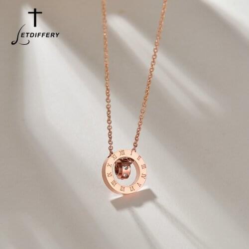 Letdiffery Luxury Crystal Choker Fashion Roman Numbers Stainless Steel Rose Gold Pendant Necklaces for Women Jewelry