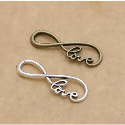 15pcs Antique Silver Plated Infinity Love Hope Connectors Charm Pendant Jewelry Making Findings Accessories DIY Handmade 38x13mm