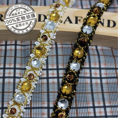 5Yards 12mm Rhinestone Beaded Lace Trim Gold Lace Ribbon Collar DIY Sewing/Garment/Clothes Accessories