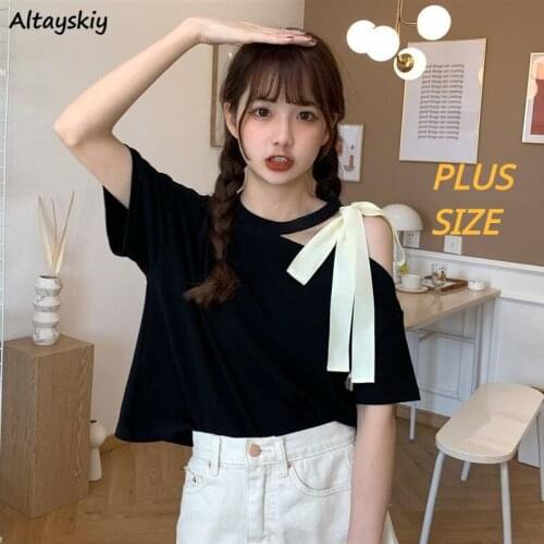 Patchwork T-shirts Women Bandage Korean Style Chic Trendy Elegant All-match Leisure 4XL Plus Size Ulzzang Female Crop Top Summer
