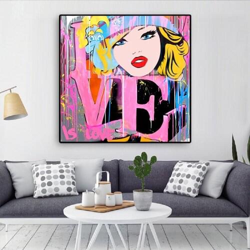Love Girl Pink Paintings Wall Graffiti Art Canvas Paintings Abstract Art Canvas Prints For Kids Room Cuadros Home Decor