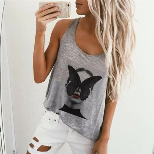 Camisole Tank Tops Women Modernist Feather Butterfly Print T-shirt Female Casual Harajuku Loose O-Neck Sexy Plus Size Sleeveless