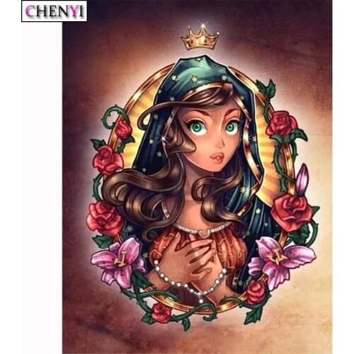CHENYI 5D Diamond Painting Princess Full Square/Round Diamond Embroidery Religious Cross Stitch Kits Crystal Pictures Home Decor