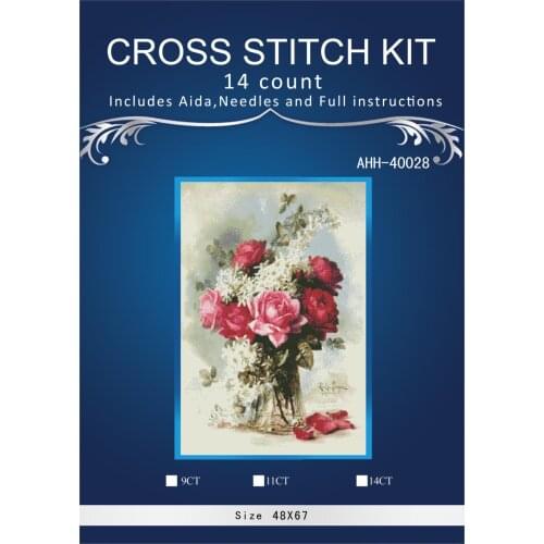 Oneroom vase rose flowers Cross Stitch Embroidery Kits 14CT Owl Animal Tree Cotton Thread Painting DIY Needlework DMC