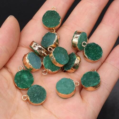 Natural Stone green Crystal Cluster Pendants Round Shape Exquisite Charm For jewelry making DIY necklace Earring accessories