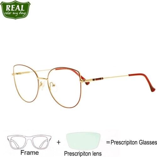Real Retro Women Metal Cateye Prescription Glasses Anti Blue Eyewear Optical Myopia Eyeglasses