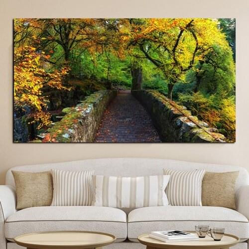 Print 3D Natural Autumn Scenery Landscape Modern Oil Painting on Canvas Art Wall Picture for Living Room Cuadros Decoration