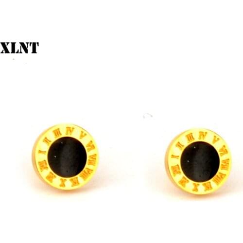 XLNT Korean Simple Statement Earrings Stainless Steel Stud Earrings For Women Vintage Roman Numeral Small Earing 2019 Jewelry