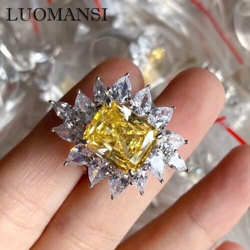 Luomasni Luxury 12 Carat Super Flash Yellow Big High Carbon Diamond Ring 100%-S925 Silver Wedding Engagement Party High Jewelry