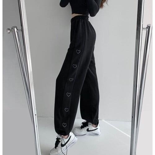 Sweatpants Women Baggy Wide Leg Pants Clothes Jogging Casual Pantalones Mujer Streetwear Korean Fashion Trousers Love Embroidery