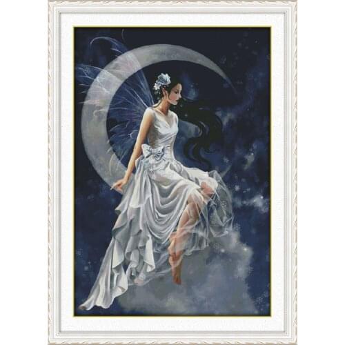 The moon fairy (1) cross stitch kit beauty women 18ct 14ct 11ct count print canvas stitches embroidery DIY handmade needlework