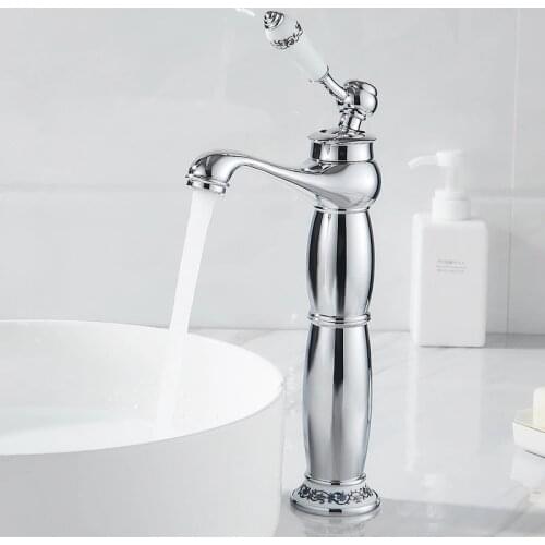 Tall Basin Sink Faucet Single Handle Water Taps Bathroom Faucet Antique/Silver Tap Kitchen Garden Luxury Decorative Bibcock