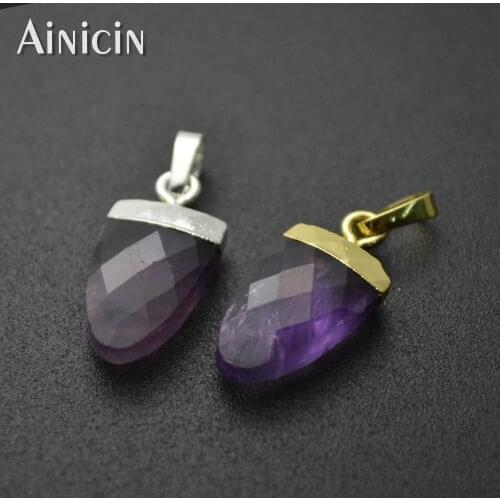 High Quality Purple Crystal Faceted Flat Bullet Shape Pendants Gold Silver Plating Fashion Earring Making Findings 10pcs/lot