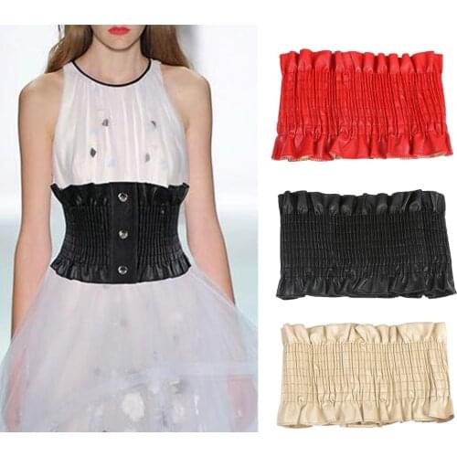 Women Girls PU Leather Wide Waist Belt Cincher Elastic Band Corset
