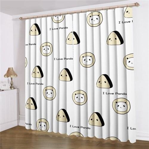 2 Panels Cartoon Window Curtains Panda Animals Window Treatments 3D Print For Living Room Window Drapes Rice Ball Curtain