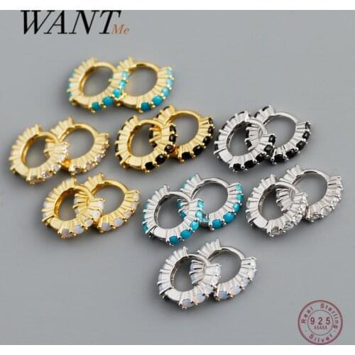 WANTME Real 925 Sterling Silver Round Color Luxury Zircon Ear Buckle for Women Bohemian Charming Party Wedding Earring Jewelry