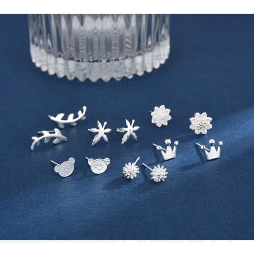 New 925 Sterling Silver Small Animal Earring Female Earrings Fine Jewelry Vintage Double Stud Earrings For Women Gift