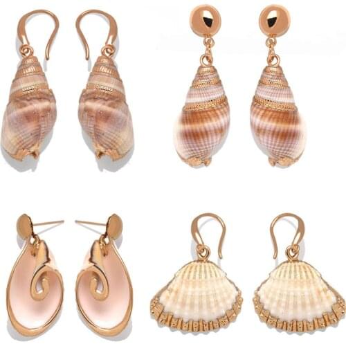 Bohemian Natural Cowrie Seashells Conch Scallop Earings Women Girl 2020 New Fashion Sea shore Summer Beach Surf Jewelry Present