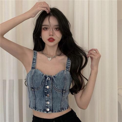 2021 New Lady Women Girl Casual Denim Sling Top Vest Sling Camis Cowboy Jean Bra camisole Tops Jeans Sleeveless Slim Spring HOT