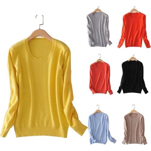 Wholesales Autumn Women Faux Cashmere Solid Color Pullover Round Neck Long Sleeve Sweater