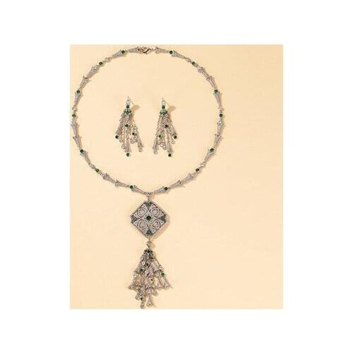 Hot Brand Fashion Party Feast Jewelry For Women Banquet Tassel Pendant Crystal Necklace Earring Jewelry Set Fine Costume Jewelry