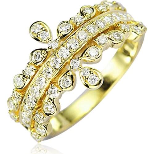 EDI Yellow Gold Crown Design Ring 14k 0.64ctw Natural Real G/SI Diamond Luxury Wedding Anniversary Band For Women