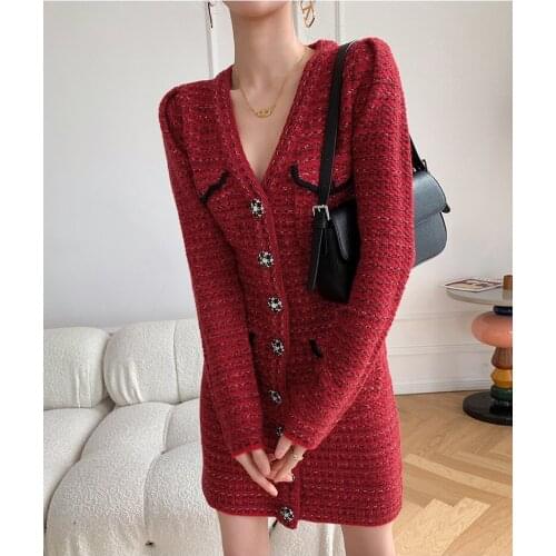 Maisie 2021 Women Dresses V-Neck Solid Spring Autumn Long Sleeves Elegant High Street Mini Hot Top Skirts SP