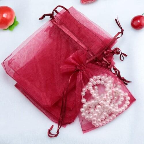 50pcs/lot Deep Red Organza Jewelry Gift Bags 30x40cm Drawstring Bags Wedding Candy Bags& Pouch Free Shipping