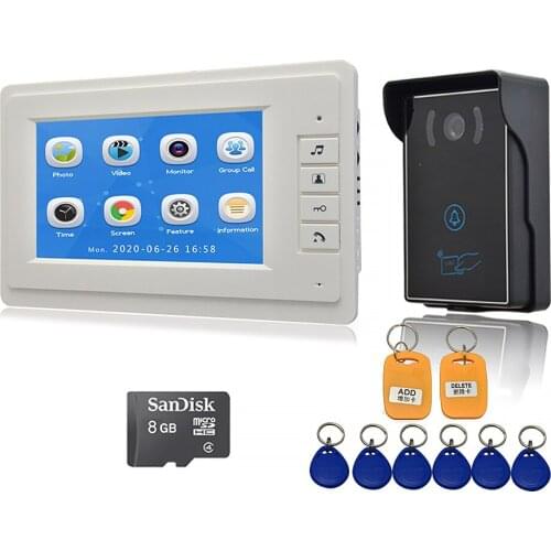 7 Inch Video Door Phone System Video Doorbell Visual Intercom Device IR Night Vision Camera 8GB TF Card Video Recording