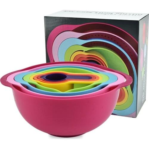 8pcs Multifunction Kitchen Baking Tool Salad Plate Baking Measuring Spoon Measuring Cup Bowl Spoon Rainbow Baking Tools