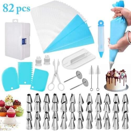 82 Pcs/Set DIY Cake Tool Accessories Stainless Steel Piping Tips Nozzles Pastry Cream Piping Bag Scraper For Cake Decoration