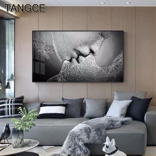 Abstract Creative Lines Lover Poster Print Modern Figure Canvas Painting Couple Picture for Bedroom Black White Wall Art Picture