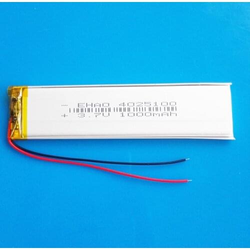 EHAO 4025100 3.7V 1000mAh lipo polymer lithium rechargeable battery for GPS DVD bluetooth recorder e-book camera LED light watch