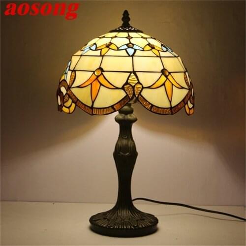AOSONG Tiffany Table Lamp Modern For Bedroom Creative Flower Figure LED Light Home Decoration