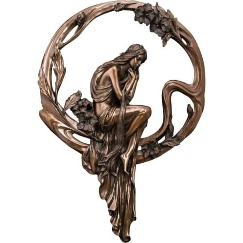 ArtsHom DS-144 Home Decor Bronze wall decor Wall Sculpture with Girl Modern Statue Wall Art Vintage Craft Living Room Decoration