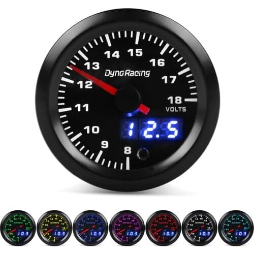 Dynoracing Dual Display 52MM 7 Colors Voltmeter Volt Gauge 8-18V Voltage gauge Car meter with stepper motor Car meter