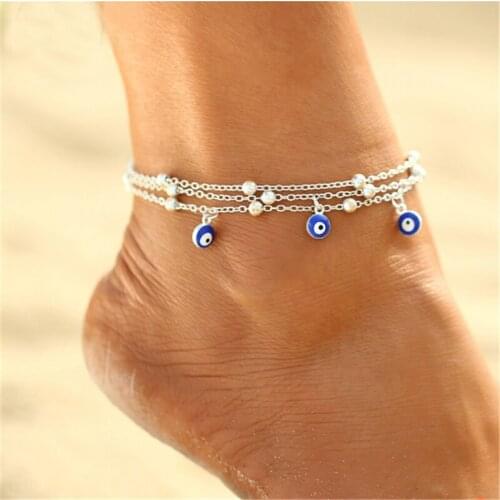 20Pcs/lot Charm Eyes Anklets Bohemian Turkish Blue Evil Eye Pendant Anklet Leg Chain Ankle Barefoot Summer Beach Foot Jewelry