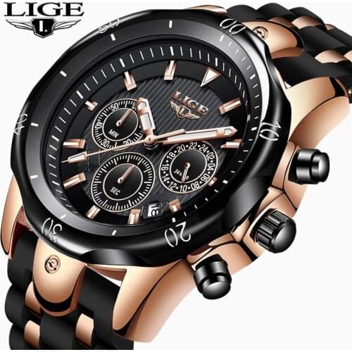 2021 New LIGE 9972 Luxury Men Sport Waterproof Quartz Clock Watches Casual Fashion Multifunctional Military WristWatch Male