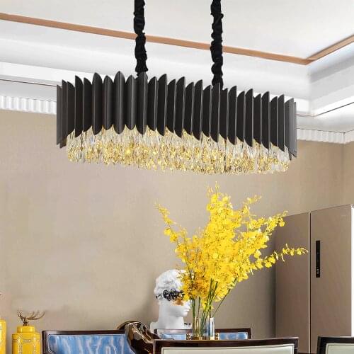 Luxury crystal chandeliers rectangle kitchen island led hanging lamp black metal lighting living room bedroom light fixtures