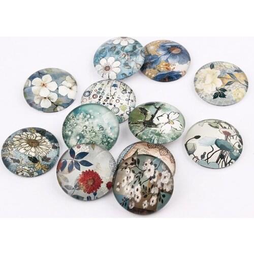 10/12/16/18/20/25mm Mixed Style Colorful Round Glass Cabochon Dome Jewelry Finding Cameo Pendant Settings 20pcs /lot